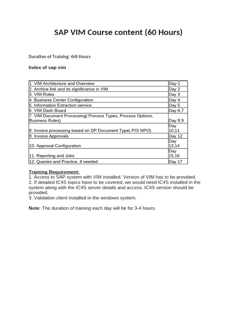 SAP VIM Training Overview | PDF