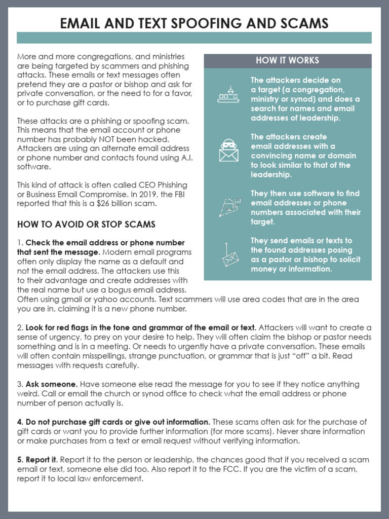 Prevent Email and Text Scams in Ministries | PDF | Phishing | Email Address