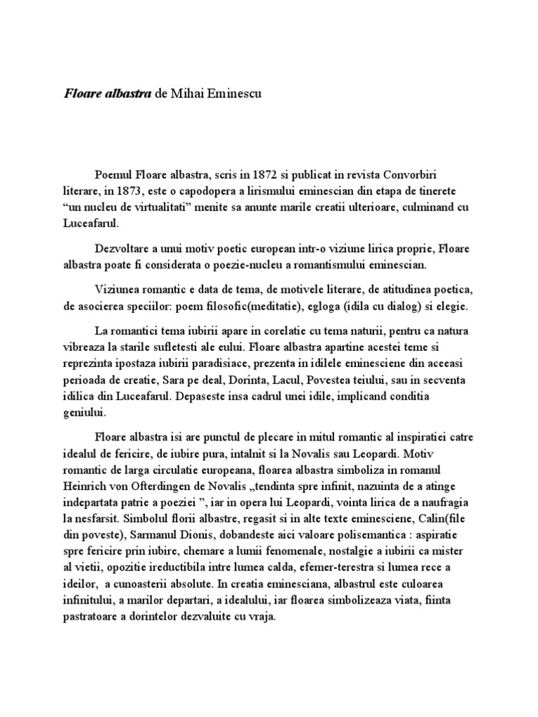 Floare Albastra de Mihai Eminescu