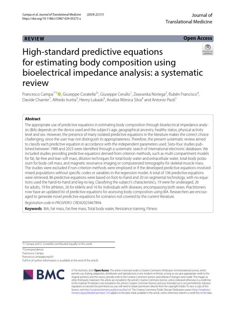 High-standard Predictive Equations for Estimating Body Composition ...