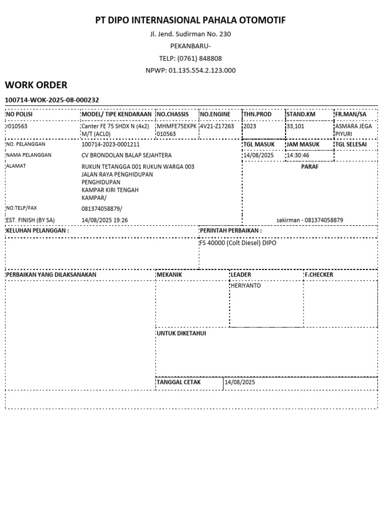 BSI - Work Order | PDF