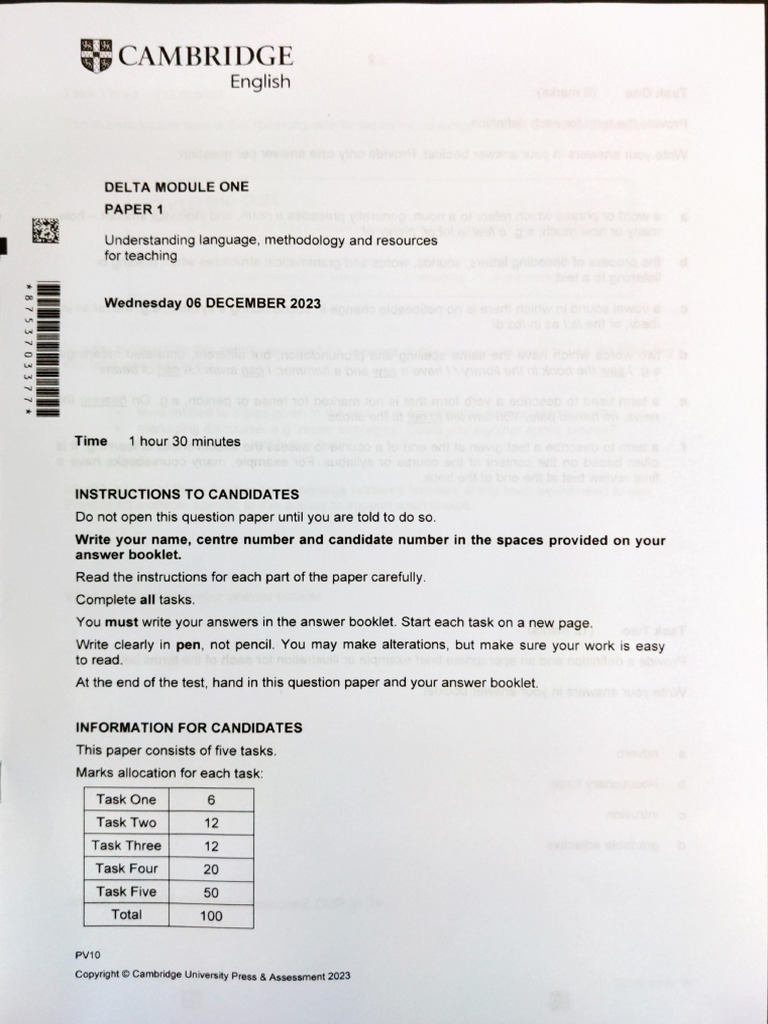 2023 Delta m1 Paper 1 | PDF