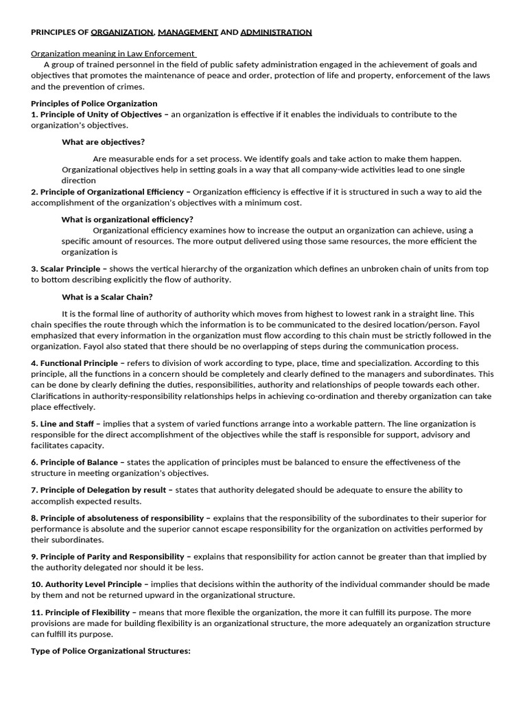 Principles of Police Organization and Management | PDF | Patrol | Goal