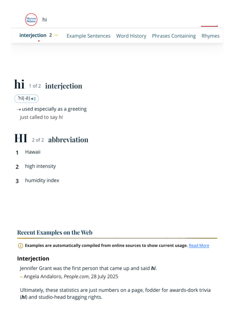Definition and Usage of "Hi" | PDF | Lexicology | Linguistics