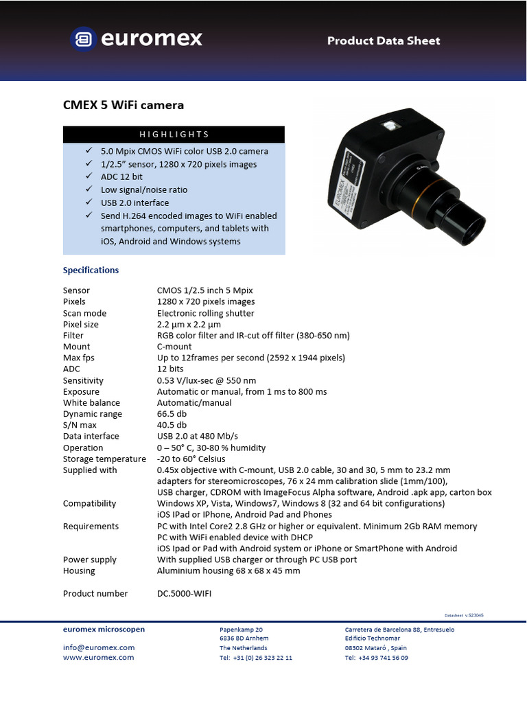 CMEX 5 WiFi Camera Specifications | PDF