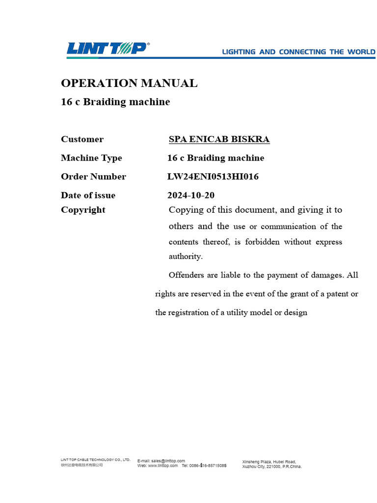 16C Braiding Machine Operation Manual | PDF | Wire | Gear