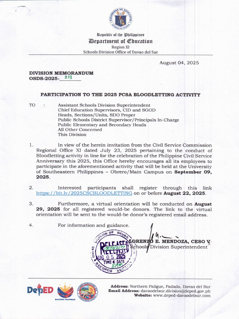 DM Osds 2025 213 Participation 2025 Pcsa Bloodletting Activity | PDF