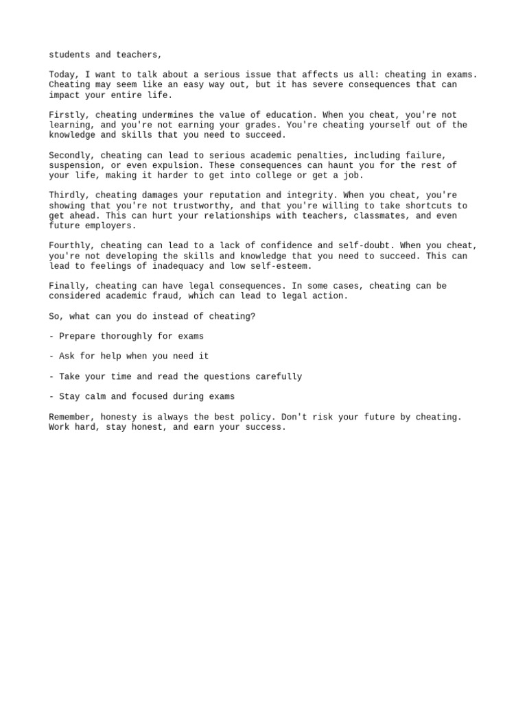 Consequences of Cheating in Exam PJCC Topic | PDF
