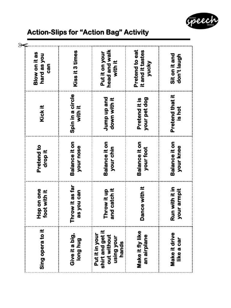 Action Slips For Action Bag Activity | PDF