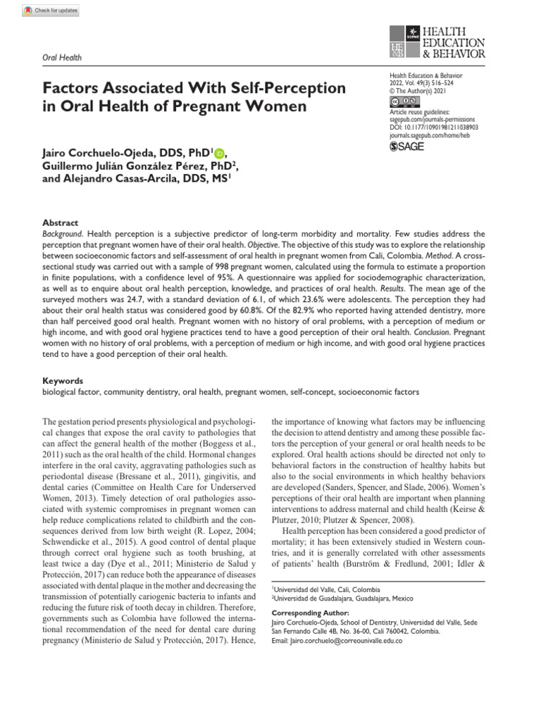 Oral Health Perception in Pregnant Women | PDF | Periodontology ...
