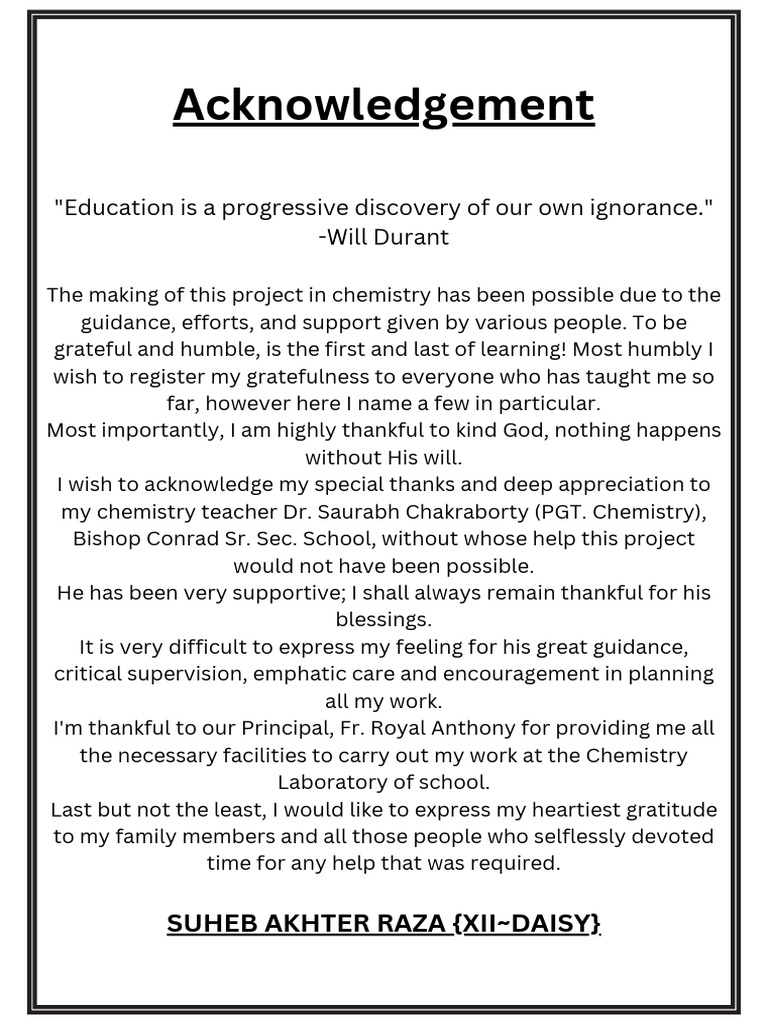 JaosiwkkwkX Chertsistry Investigatory Project Acknowledgement Education ...
