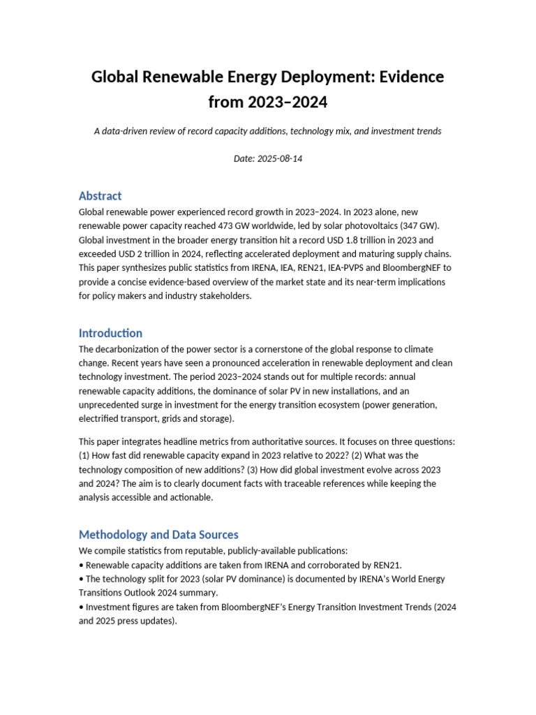 2023-2024 Global Renewable Energy Growth | PDF | Renewable Energy ...