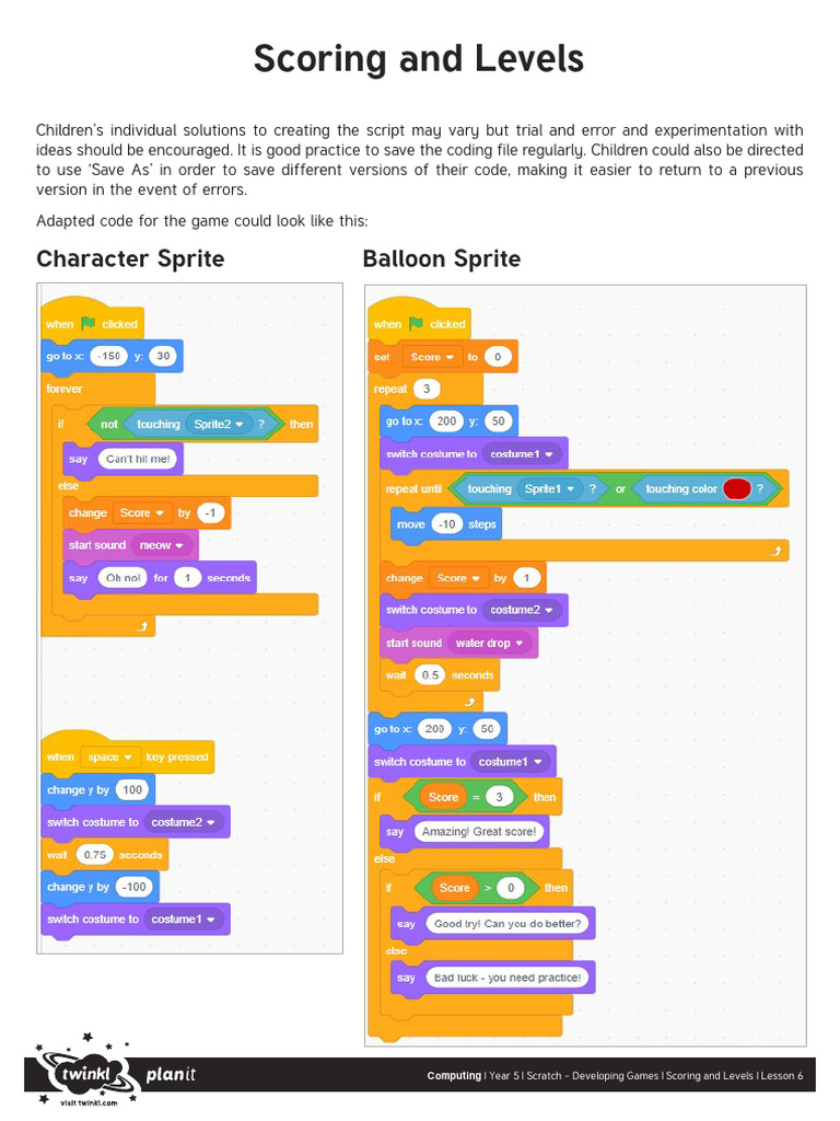 Scratch Game Scoring and Levels Guide | PDF