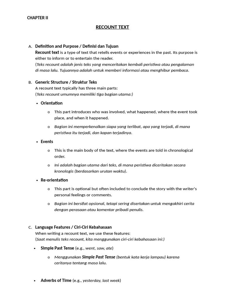 Chapter II Recount Text | PDF | Verb | Adjective