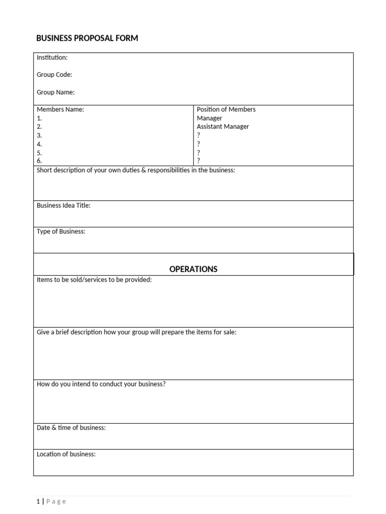 Business Proposal Template Form | PDF | Receipt | Invoice