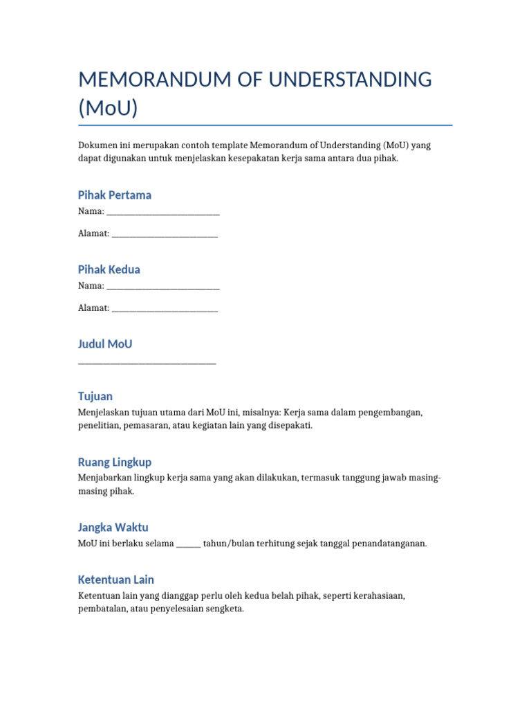 Template MoU Kerja Sama Efektif | PDF
