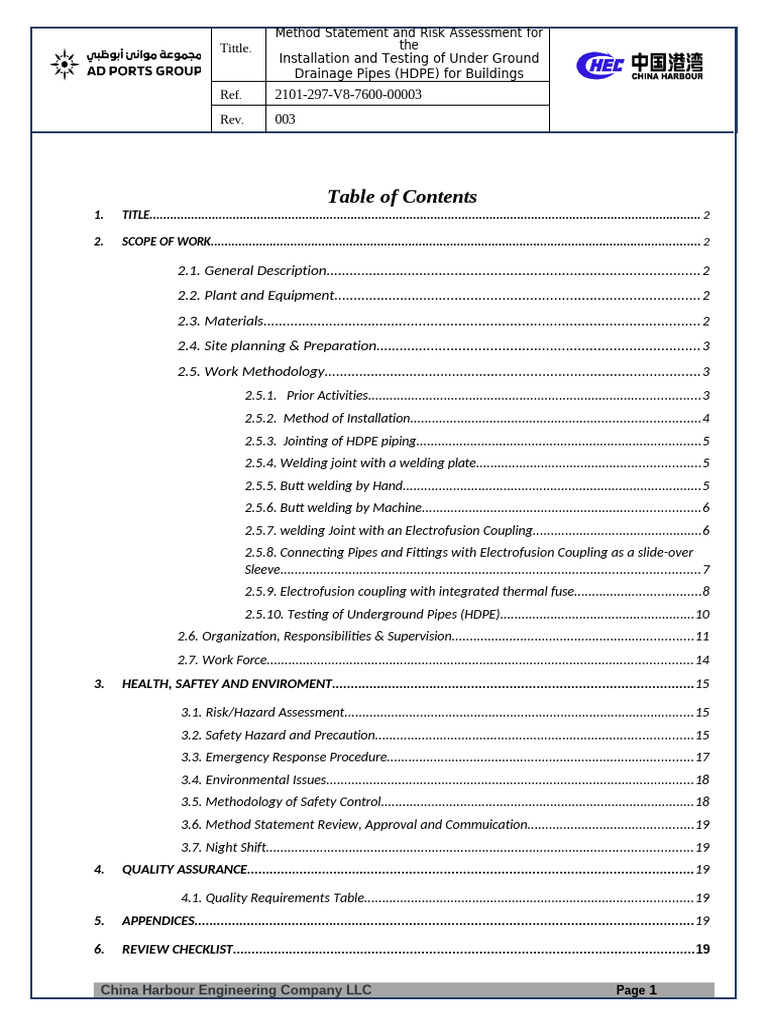 HDPE Pipe Installation Risk Assessment | PDF | Pipe (Fluid Conveyance ...