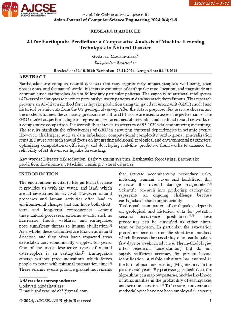 AI Techniques for Earthquake Prediction | PDF | Machine Learning ...
