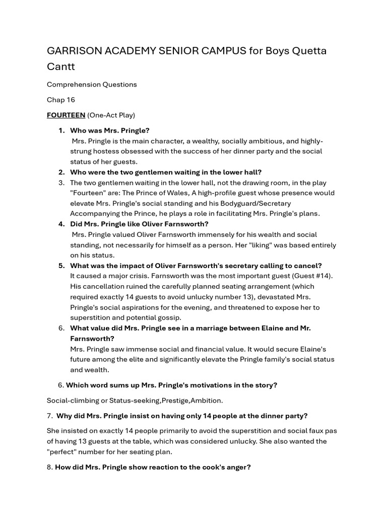 Mrs. Pringle's Social Aspirations in Fourteen | PDF