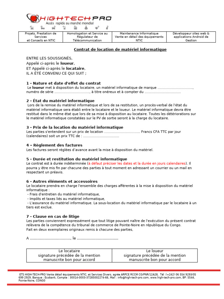 Contrat de location matériel informatique | PDF | Informatique