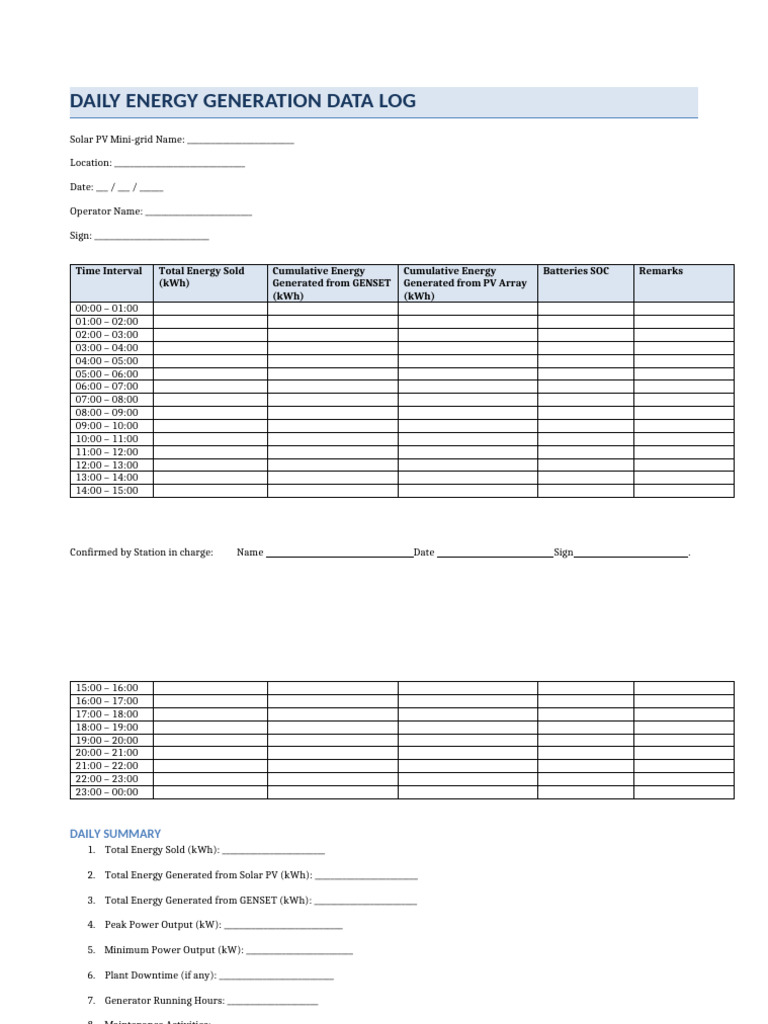 Daily Energy Generation Data Log | PDF | Photovoltaic System ...