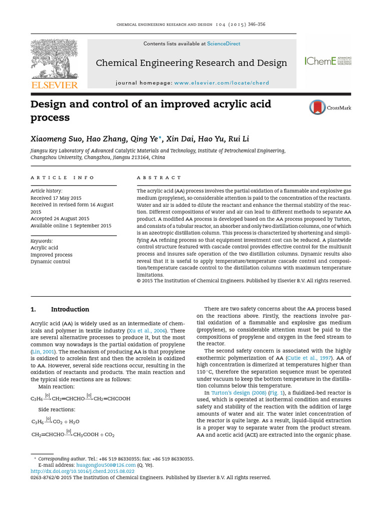 Improved Acrylic Acid Process Design | PDF | Distillation | Chemical ...