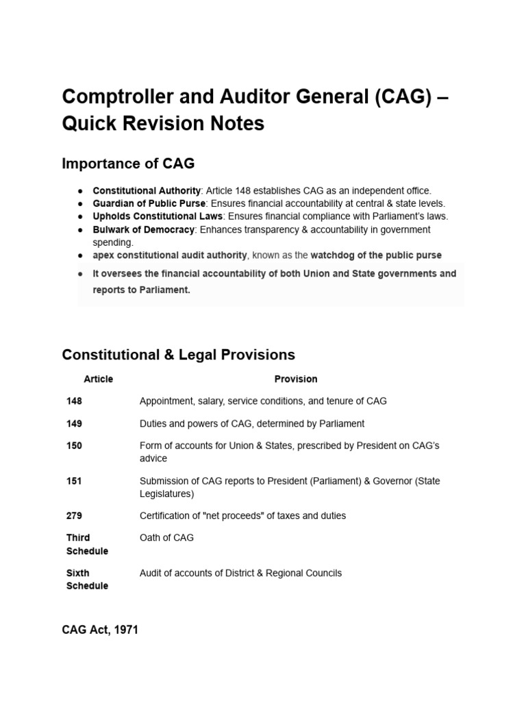 CAG Overview: Role, Powers, and Challenges | PDF | Government | Governance