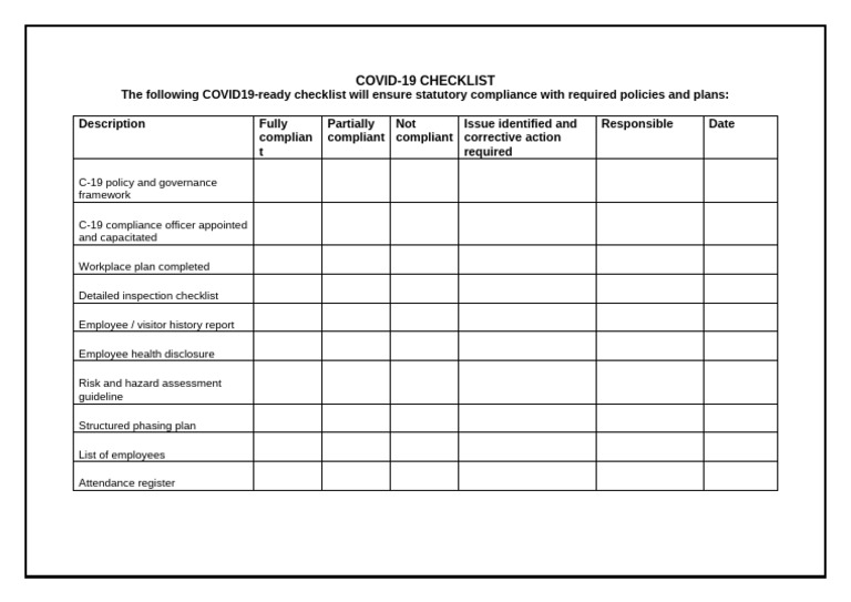 COVID 19 Checklist | PDF