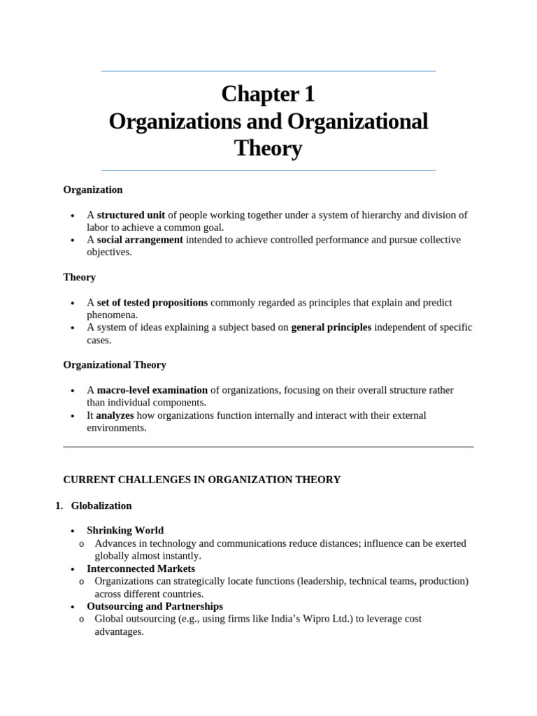 Chapter 1 - Organizations and Organizational Theory (Notes) | PDF ...