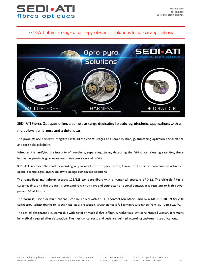 Opto-Pyrotechnics Solutions for Space | PDF | Optical Fiber | Optics