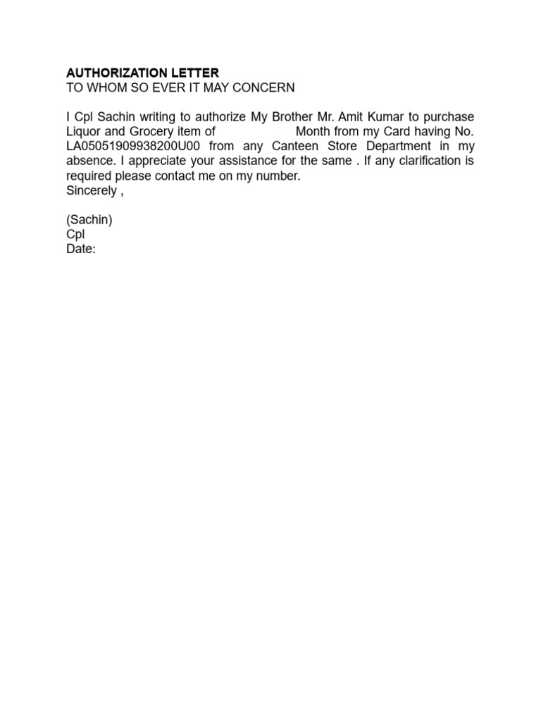 Authorization for Grocery Purchase | PDF