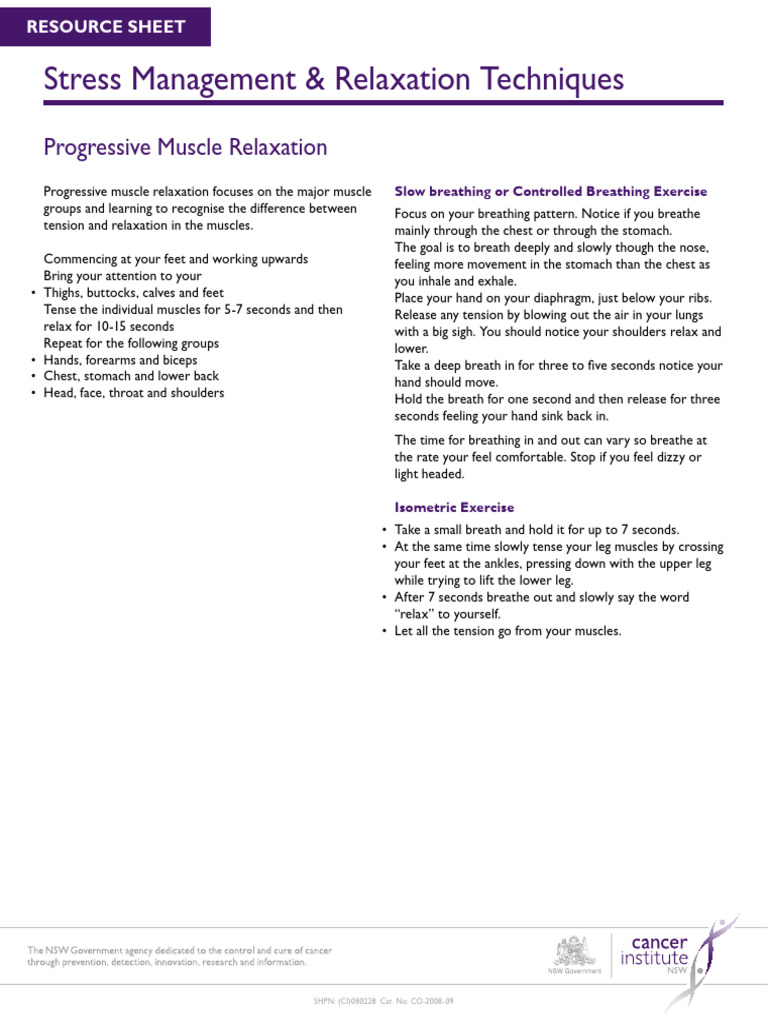 Stress Management Techniques Guide | PDF | Breathing | Relaxation ...