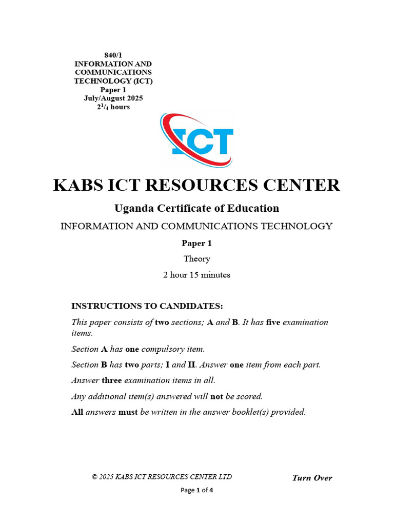 ICT Exam Paper 1 Guidance 2025 | PDF | Computing