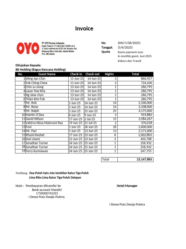 June 2025 Laundry Invoice Summary | PDF