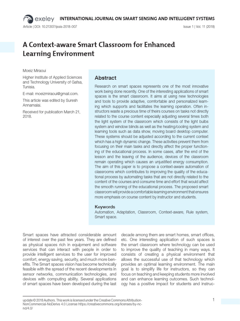 A Context Aware Smart Classroom For Enhanced Learning Environment | PDF ...