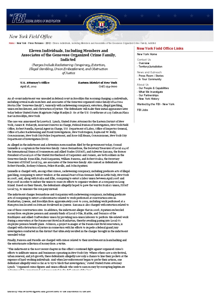 Genovese Crime Family Indictment Unsealed | PDF | American Mafia ...