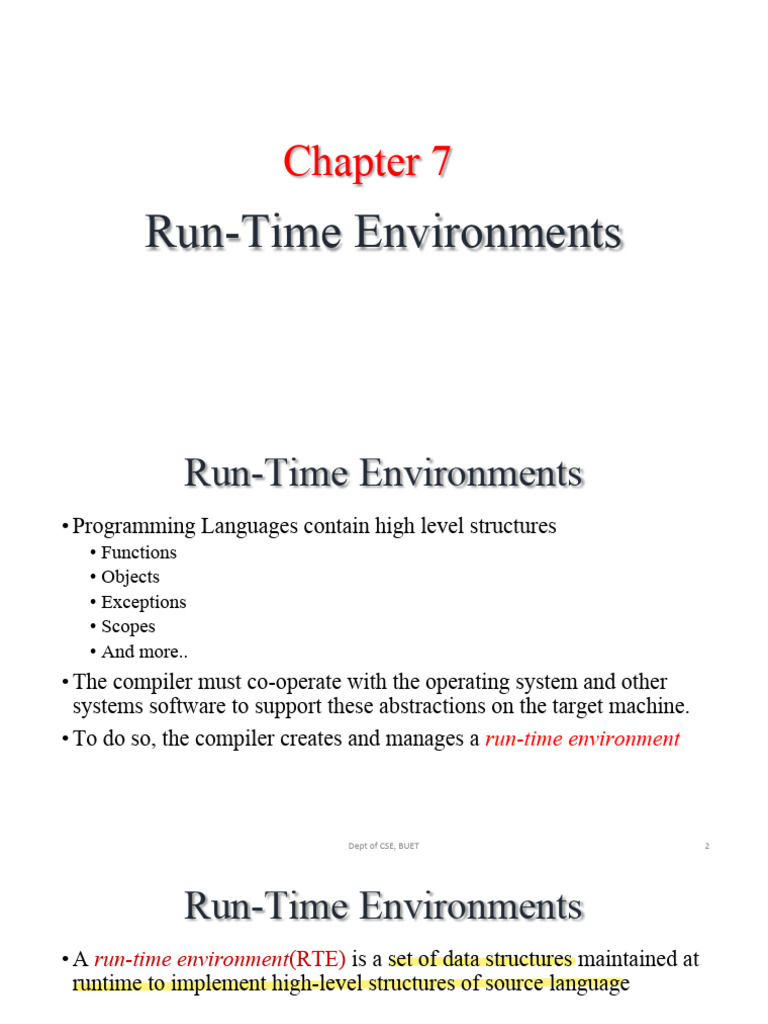 Chapter 7 Suchi (Runtime Environments) | PDF | Runtime System | Pointer ...