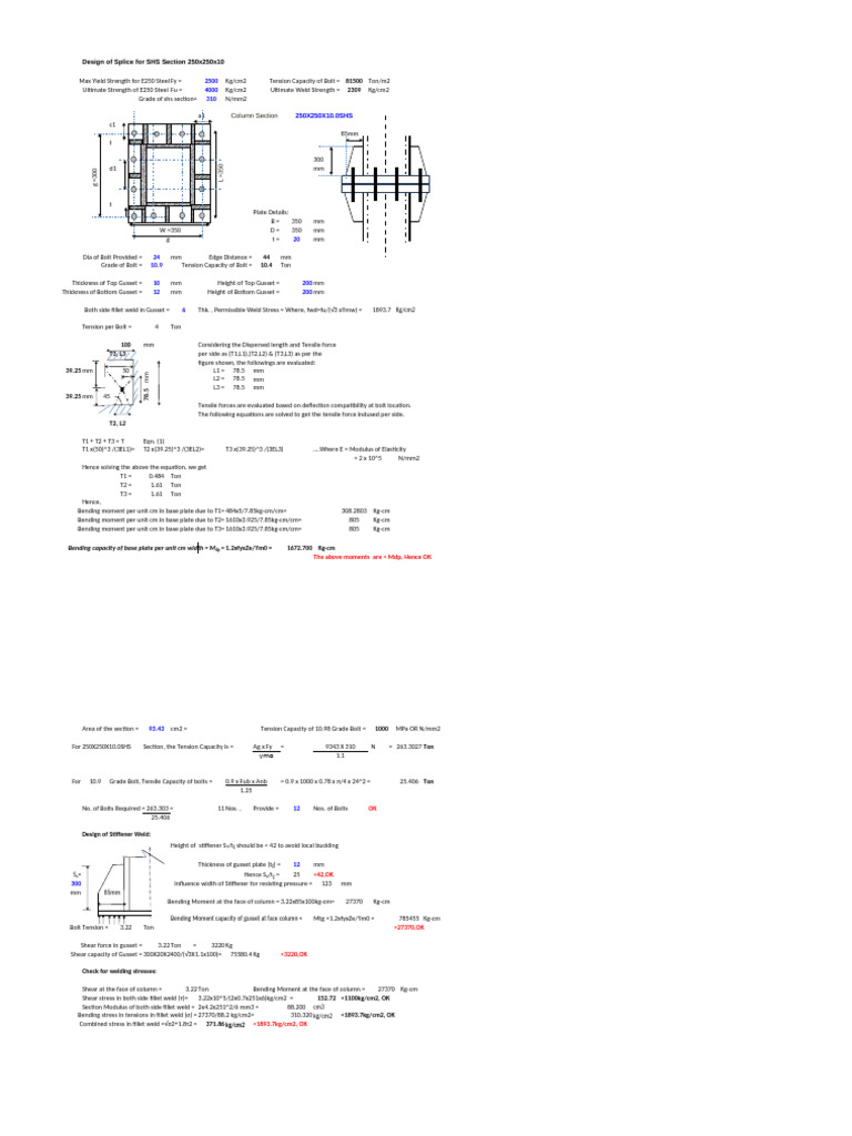 SHS Splice Connection Design Analysis | PDF | Bending | Mechanics