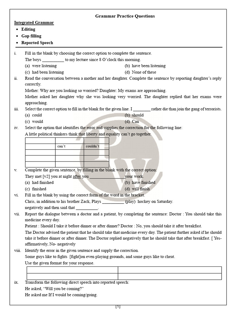 Grammar Practice Questions and Exercises | PDF