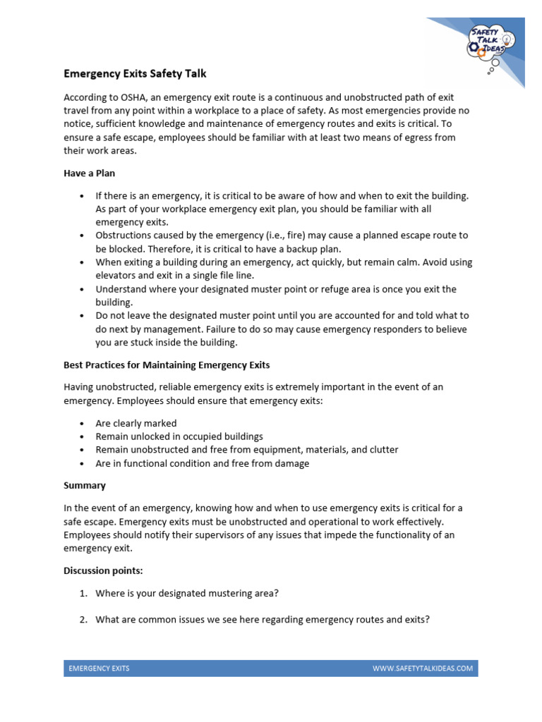 Emergency Exit Safety Guidelines | PDF