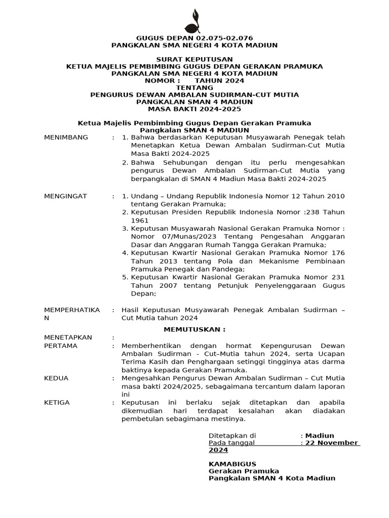 Pengurus Dewan Ambalan SMAN 4 Madiun 2024-2025 | PDF