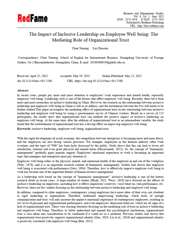 The Impact of Inclusive Leadership On Employee Wel | PDF | Leadership ...