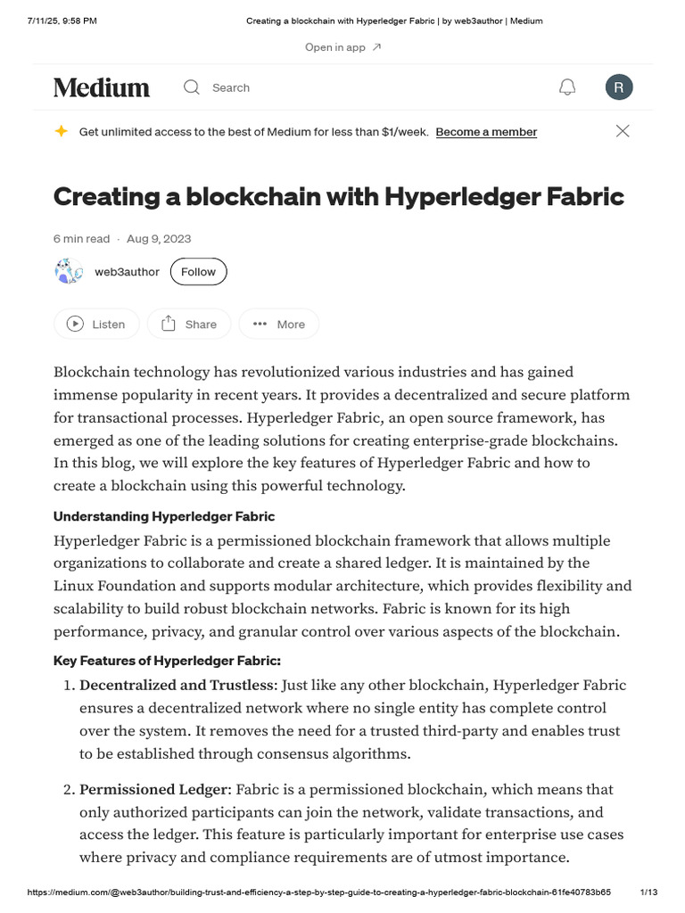 Creating A Blockchain With Hyperledger Fabric - by Web3author - Medium ...