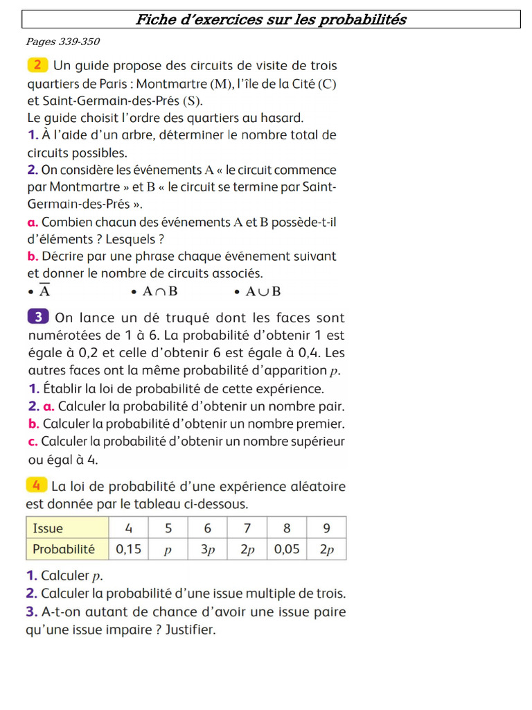Fiche Exercices Probas | PDF