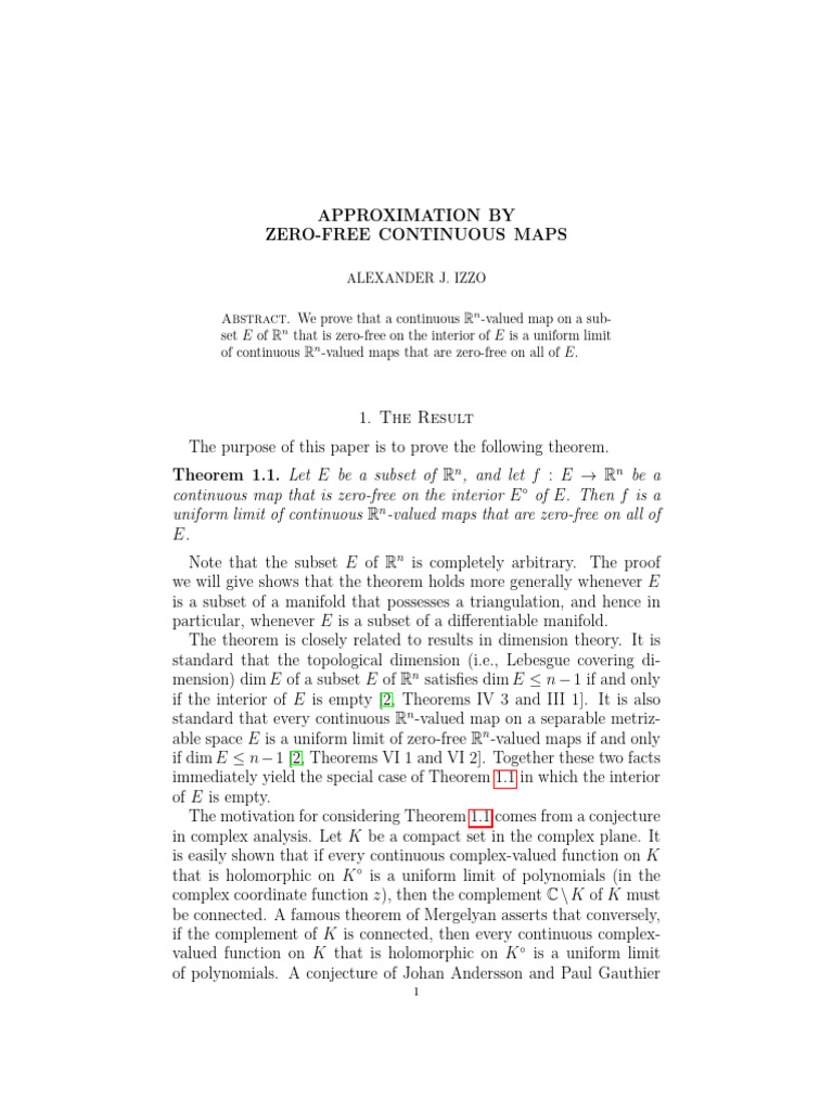 Zero-Free Continuous Map Approximation | PDF | Continuous Function ...