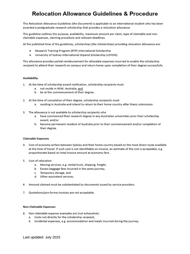 Relocation Allowance Guidelines for Scholars | PDF | Exchange Rate ...