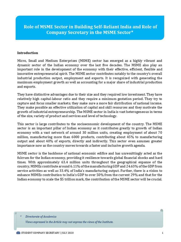 MSME Sector's Role in India's Economy | PDF | Economy Of India | Economies