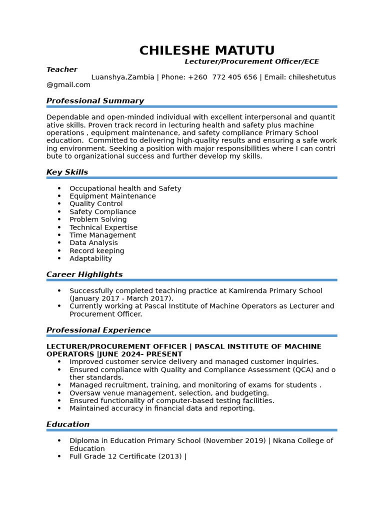 Procurement Officer & Lecturer Profile | PDF