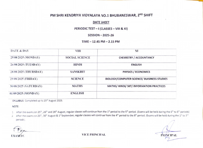 2025-26 Periodic Test Schedule | PDF