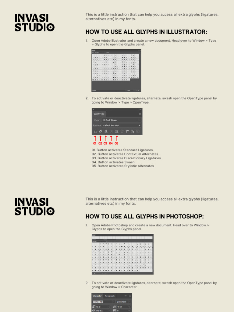 Accessing Glyphs in Design Software | PDF